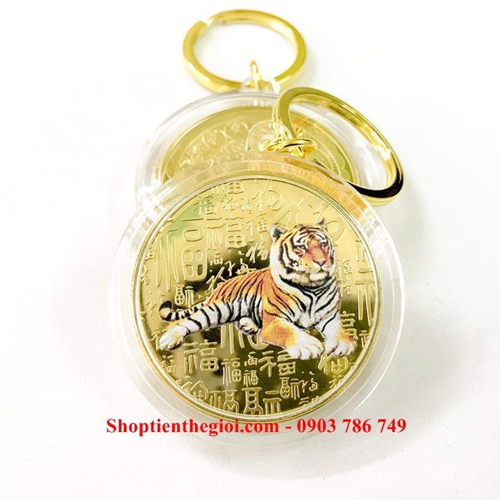 Móc khóa xu con cọp In Màu 3D vàng - SP005322 